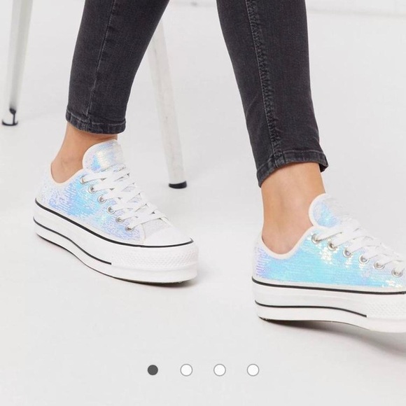 Rare Converse Chuck Taylor Lift platform silver mini sequin sneakers - Picture 1 of 10